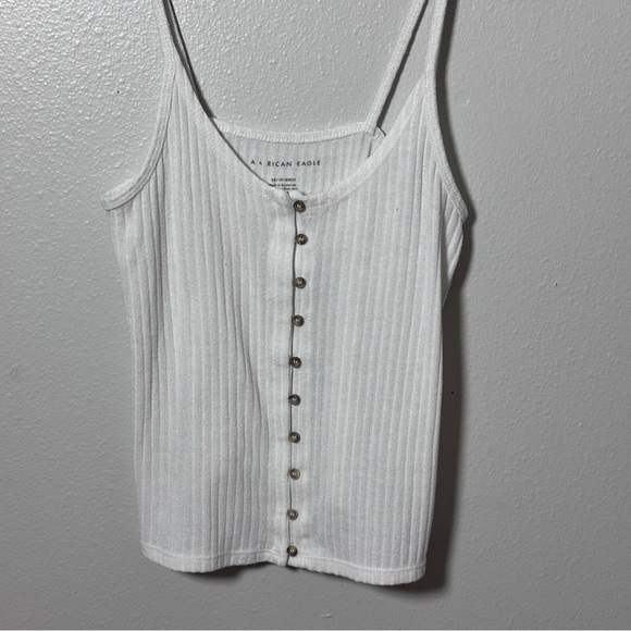 American Eagle Women White Tank Top Crop Button Front Knit Size XS - Picture 2 of 7